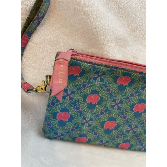 Simply Southern Wristlet Blue And Green With Pink Elephants See Through Pouch‎ - Picture 3 of 8